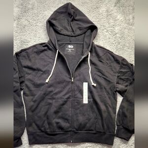 ❤️ SO The Favorite Full Zip Hoodie Juniors XL Black Drawstring Pockets Comfort